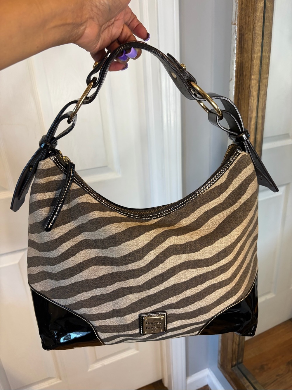 Dooney & Bourke Zebra Print Patent Hobo Bag Y2K